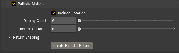 The Ballistic Motion folder on the Output tab